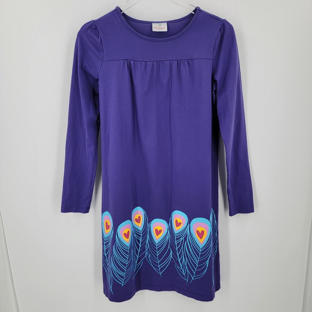 Hanna Andersson Girls Knit A-Line Dress 160 XL US Purple Graphic Long Sleeve